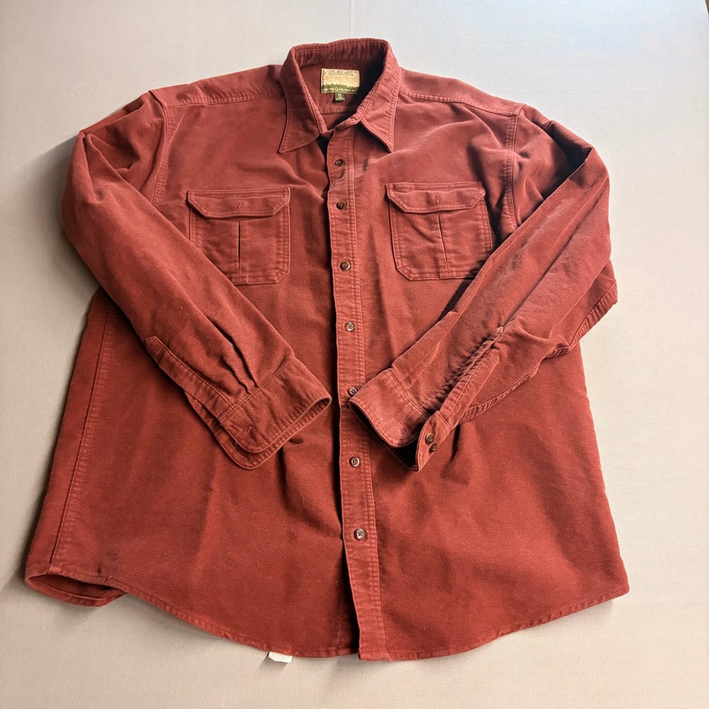 Cabelas Outfitter Series Mens XL Tall Corduroy Shirt Rust Red Cotton Workwear